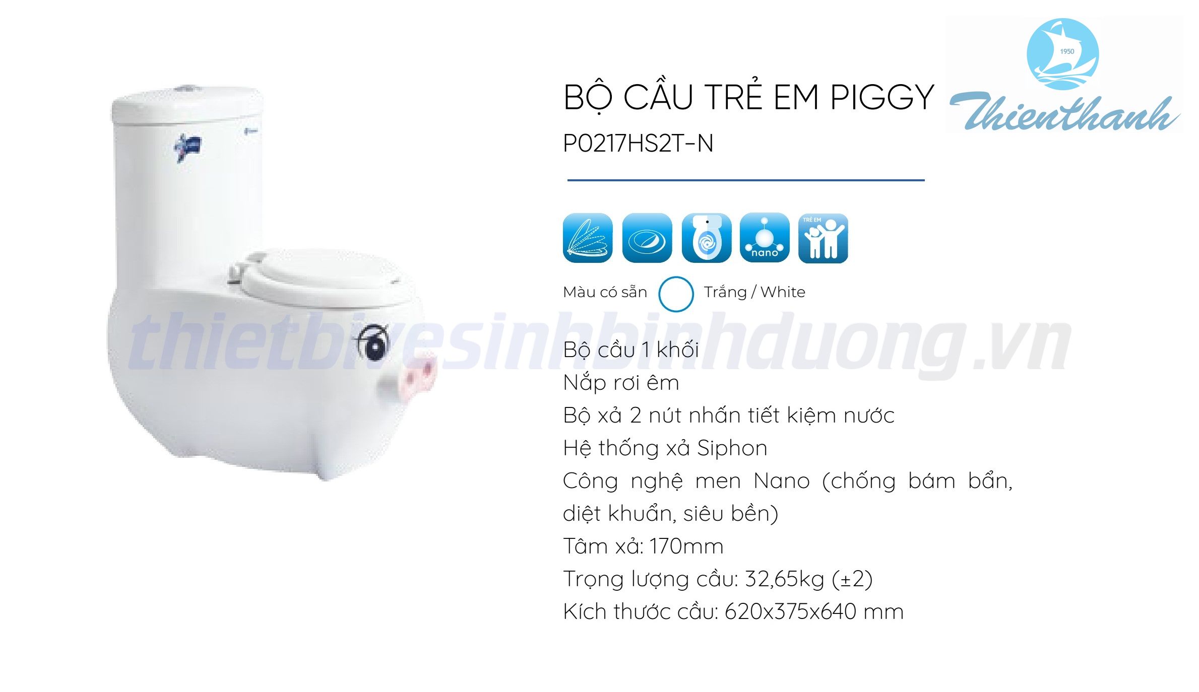 Bồn cầu Thiên Thanh PIGGY P0217HS2T-N